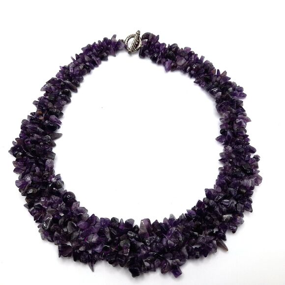 Purple Amethyst Chip Gemstone Collar Necklace, February Birthstone, 19" - Picture 8 of 10